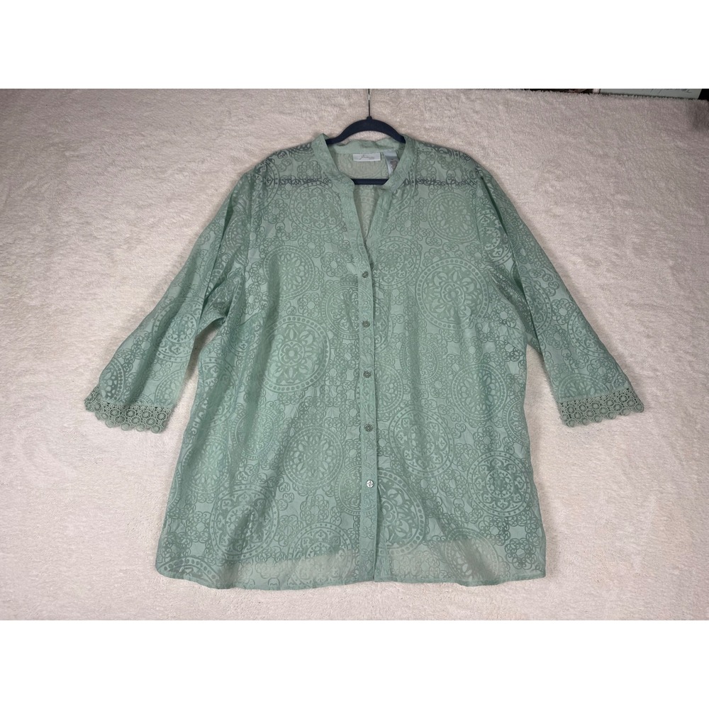 JH Collectibles Tunic Women 3X‎ Mint Green Excellent Medallion Burnout Boho Top
